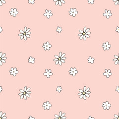 hand-drawn flowers in a children's style. Vector. Seamless pattern.