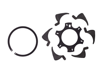 The diaphragm leaves of a lens disassembled on an isolated background.