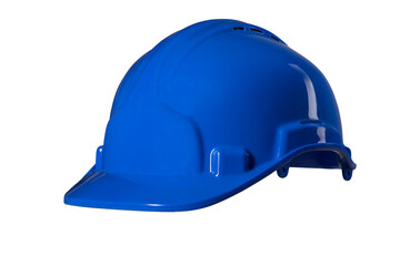 Blue construction helmet for personal protection at work on an isolated background.