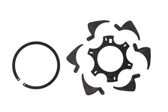 The diaphragm leaves of a lens disassembled on an isolated background.