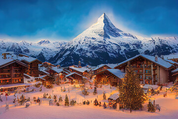 Weihnachtliche Winterlandschaft Matterhorn Schweiz Christmas Jahreszeit Weihnachsmarkt Advent Stimmung Digital 