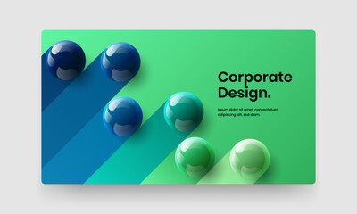 Multicolored booklet design vector illustration. Geometric 3D spheres postcard layout.