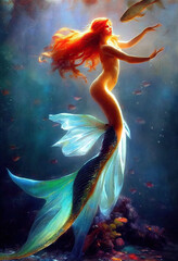 beautiful fairy mermaid under the ocean