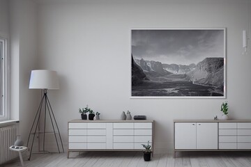 Mock up poster in Scandinavian home interior, 3d render