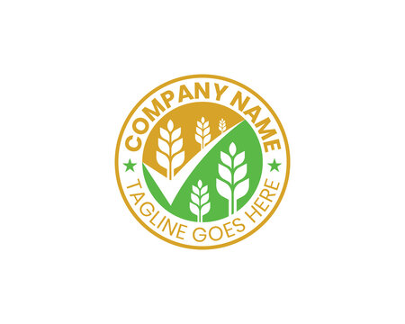 Wheat Grain Check Logo Stamp Badge Concept symbol sign icon Element Design. Tick, Bakery Logotype. Vector illustration template