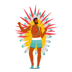 Latin American Festival Event. Man Wearing Festival Costume with Feathers Dancing at Carnival in Rio De Janeiro