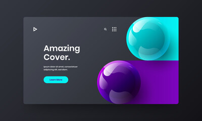 Clean annual report design vector layout. Vivid realistic spheres catalog cover concept.