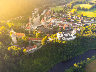 Rozmberk Castle and Vltava River from above