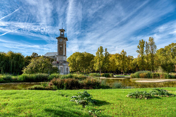 side view of Renovated Georges Brassens Public Park located in the 15th arrondissement. - obrazy, fototapety, plakaty