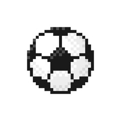Soccer ball icon in pixel art design. Football symbol isolated on white background.