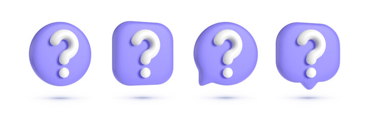 Question mark 3d vector icon. Set of 3d Speech bubble with question mark icon. FAQ, support, help concept. Vector illustration