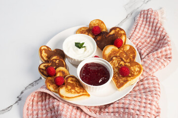 Heart shaped pancakes for Valentine's Day breakfast
