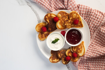 Heart shaped pancakes for Valentine's Day breakfast