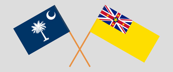 Crossed flags of The State of South Carolina and Niue. Official colors. Correct proportion