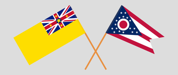 Crossed flags of Niue and the State of Ohio. Official colors. Correct proportion