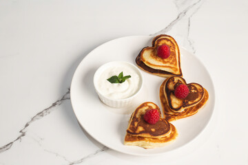 Heart shaped pancakes for Valentine's Day breakfast