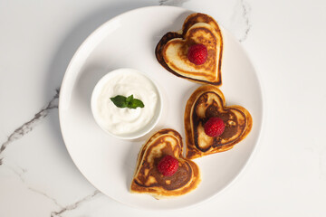 Heart shaped pancakes for Valentine's Day breakfast