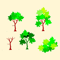 Illustration of trees and shrubs. Illustration of a tree without leaves.