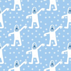 Cartoon bigfoot seamless winter animals monsters ice pattern for wrapping paper and fabrics and kids clothes print