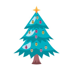 christmas pine tree with drops bulbs