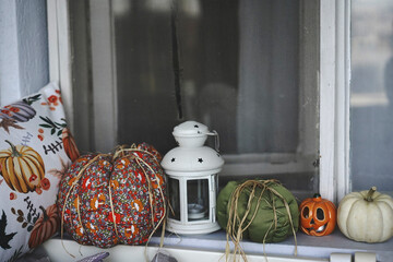 interior halloween decoration by the window - 540562705