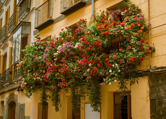 Fototapeta na wymiar Balconies of an old building in Madrid