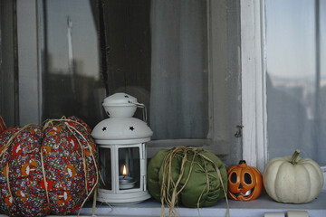 interior halloween decoration by the window - 540562797