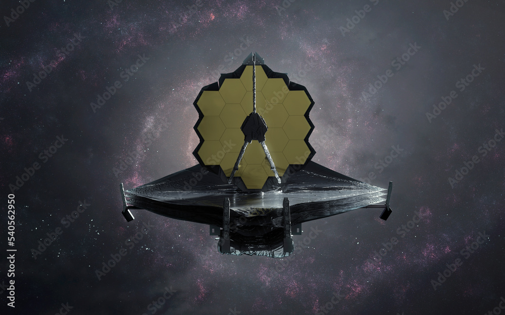 Poster james webb telescope looks at deep space. jwst launch art. elements of image provided by nasa