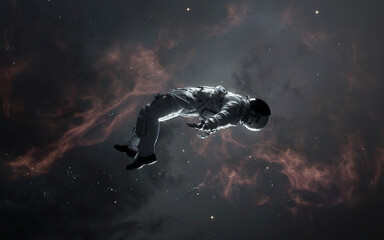 Obraz na płótnie Canvas 3D illustration of astronaut falling to space. 5K realistic science fiction art. Elements of image provided by Nasa