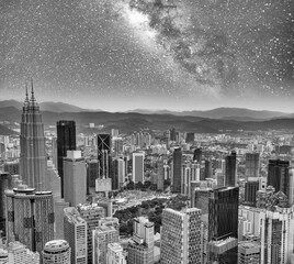 Aerial view of Kuala Lumpur city center skyline on a starry night