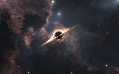 Obraz na płótnie Canvas 3D illustration of Black hole absorbing light in deep space. 5K realistic science fiction art. Elements of image provided by Nasa