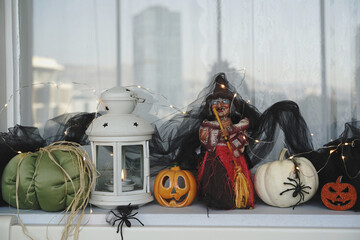 interior halloween decoration by the window - 540563120