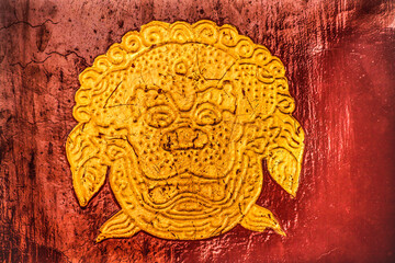 Gold Dragon Symbol Red Door Summer Palace Beijing China