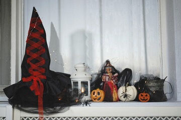interior halloween decoration by the window - 540563180