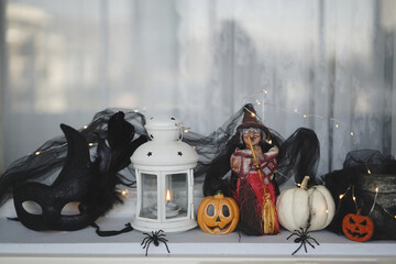 interior halloween decoration by the window - 540563316