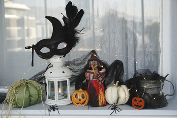 interior halloween decoration by the window - 540563377