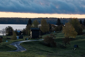 Autumn landscape with a windmill on Kizhi island