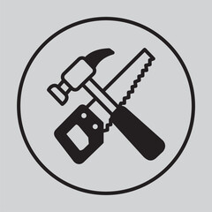 SET TOOLS FOR CONSTRUCTION HAMMER AND SAW LINE- VECTOR ART ILLUSTRATION BLACK AND WHITE