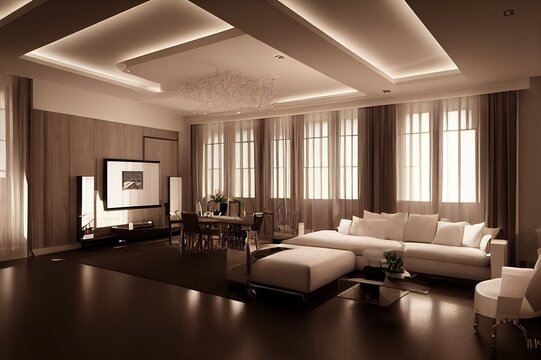 living room interior design 3D rendering
