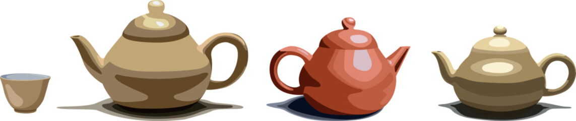 Set of clay teapots for brewing of the tea
