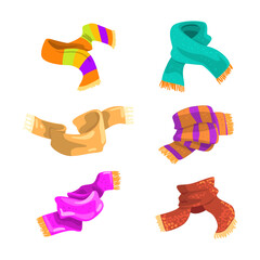 Knitted Scarf as Seasonal Neckwear for Keeping Warm Vector Set