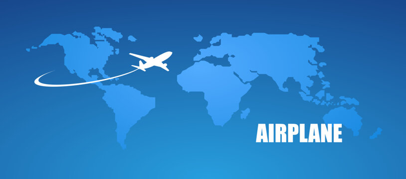 Airplane symbol vector design. Blue map fnd plane