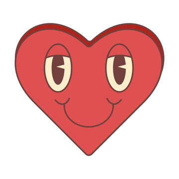 Retro heart cartoon character. Retro 70s groovy element.