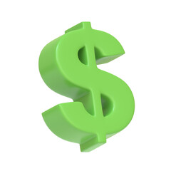 Dollar sign isolated on white background. 3D icon, sign and symbol. Cartoon minimal style. 3D Rendering Illustration