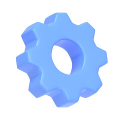 Blue gear icon isolated on white background. 3D icon, sign and symbol. Cartoon minimal style. 3D Rendering Illustration