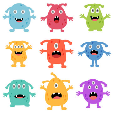 set of funny monsters on white background vector
