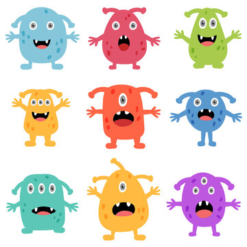 set of funny monsters on white background 
