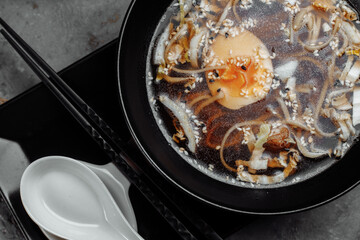 ramen with chicken and pork, SHOYU RAMEN chicken and pork with noodles