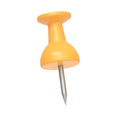 Yellow drawing pin isolated on white background. 3D icon, sign and symbol. Cartoon minimal style. 3D Rendering Illustration