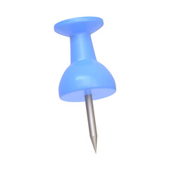 Blue drawing pin isolated on white background. 3D icon, sign and symbol. Cartoon minimal style. 3D Rendering Illustration